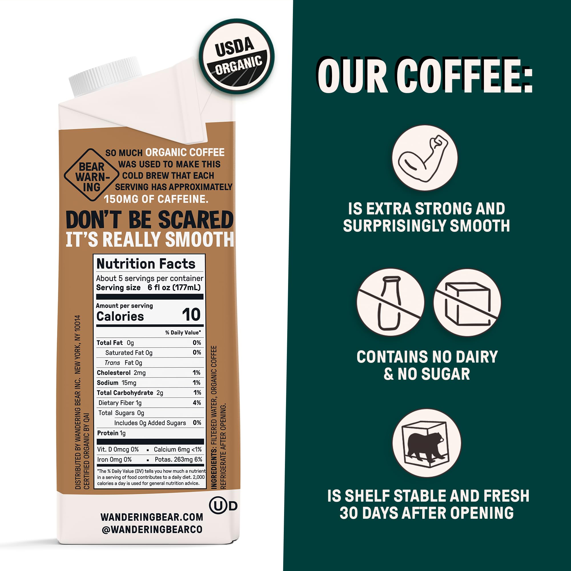 Wandering Bear Extra Strong Organic Cold Brew - Straight Black, 32 oz