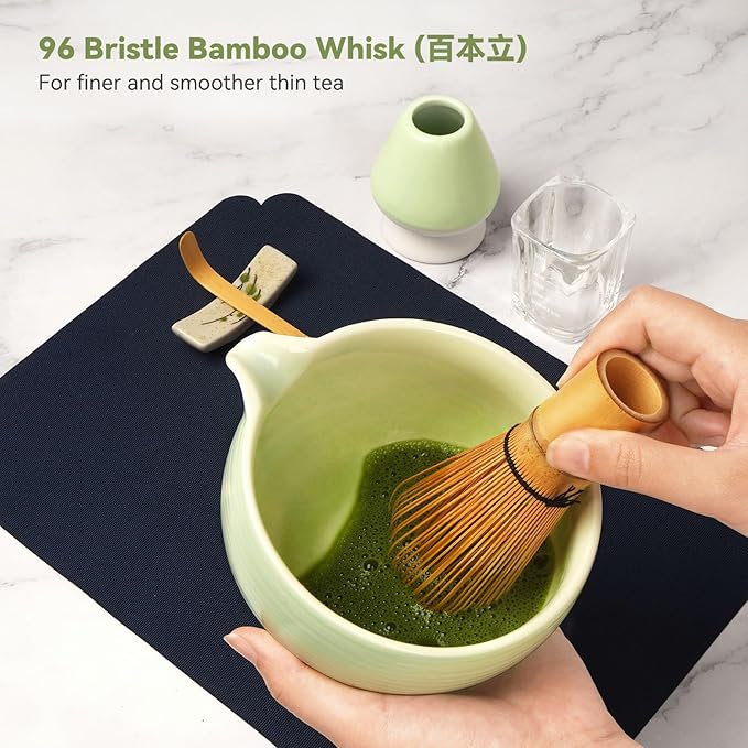 10-Pcs Matcha Kit Set, Whisk and Bowl with Spout & Measuring Spoon, Japanese Ceremony Matcha Tea Making Tools