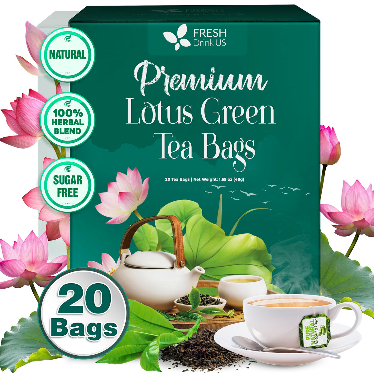FreshDrinkUS, Premium 75 Papaya Leaf Tea Bags, 100% Natural & Pure from Papaya Leaves. Loose Leaf Herbal Tea. Made with Natural Material Tea Bags. No Sugar, No Caffeine, No Gluten, Vegan.