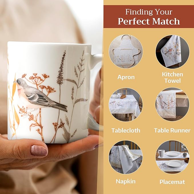 Maison d' Hermine Coffee Mug with Handles Fine Bone China Mugs Pack of One Tea Cups for Hot Beverages Cappuccino Latte Home Office Perfect for Gift (Meadow Florals - Beige Meadow Sunrise, 15 Ounce)