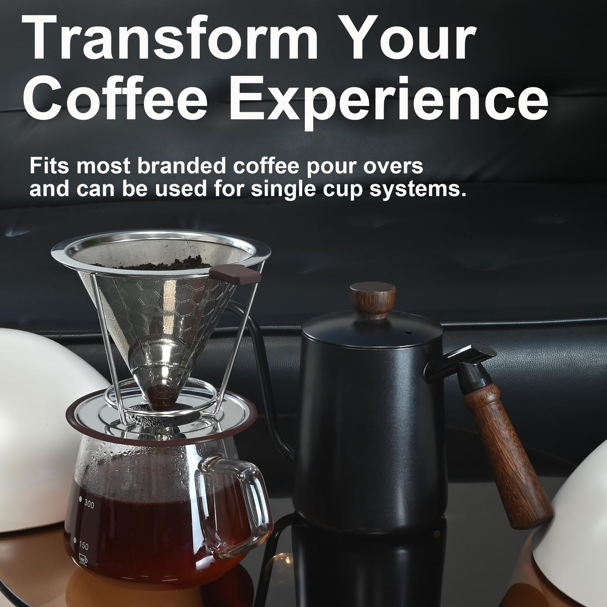 Pour Over Coffee Dripper, Reusable Stainless Steel Coffee Filter with 800-Mesh Double-Layer Cone, Paperless Single Cup Coffee Maker for Mugs, Travel and Camping
