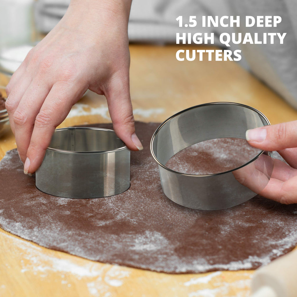 Cookie Cutter Set, 4 Pc. Kit, Measuring 2'', 3'', 4'' and 5'', Round Metal Baking Rings for Pastry, Biscuits, and Dough Cutting, Heavy Duty and Reusable, Multiple Sizes