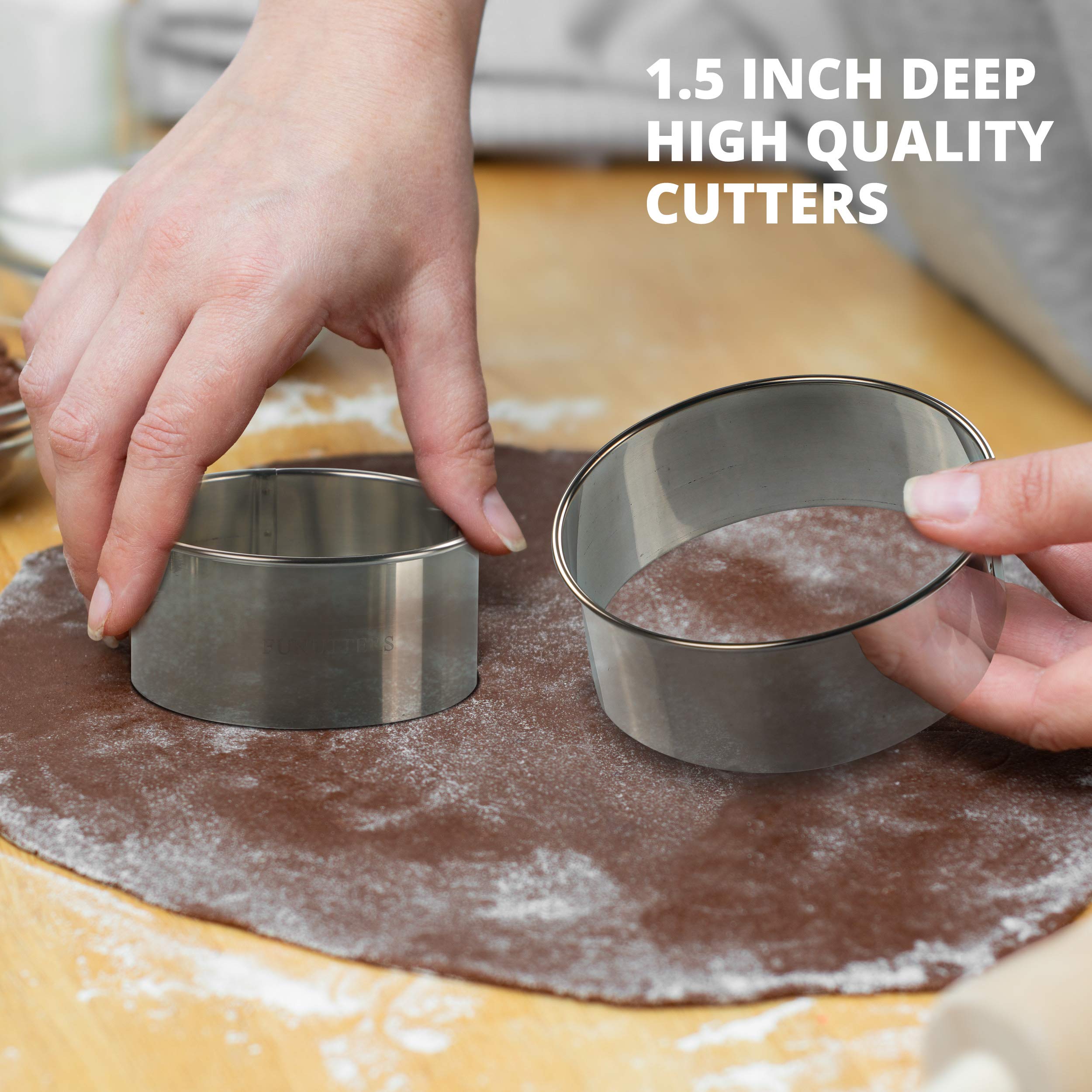 Cookie Cutter Set, 4 Pc. Kit, Measuring 2'', 3'', 4'' and 5'', Round Metal Baking Rings for Pastry, Biscuits, and Dough Cutting, Heavy Duty and Reusable, Multiple Sizes