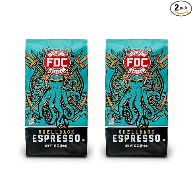 Fire Department Coffee Shellback Espresso Whole Bean Coffee-12oz,Pack of 12