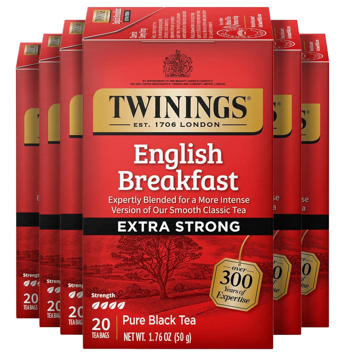Twinings English Breakfast Black Tea Individually Wrapped Bags, 20 Count (Pack of 6), Flavourful, Robust, Caffeinated, Enjoy Hot or Iced, 120 Teabags