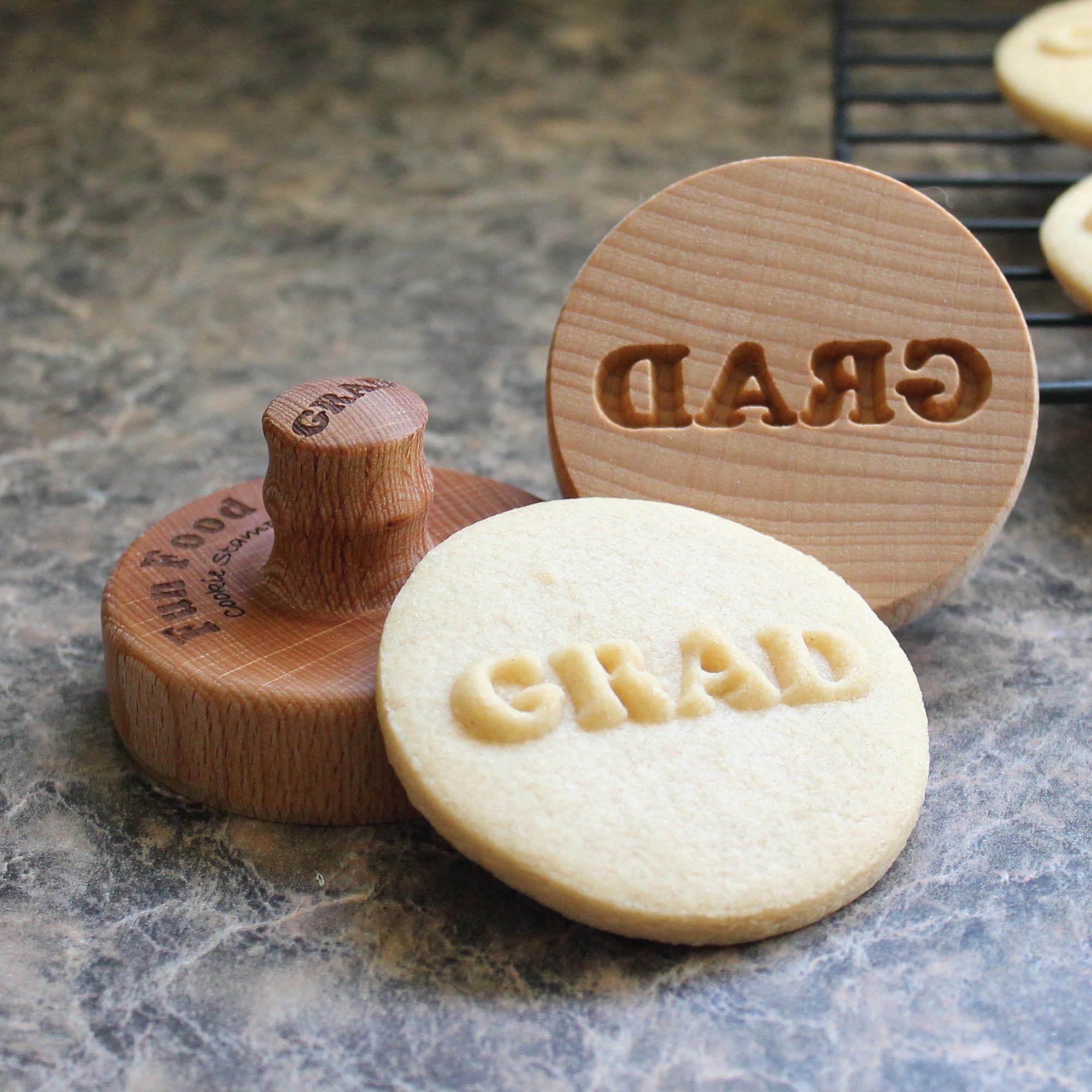 Fun Food Tools, Wood Cookie Stamp, 2.5 Inch (GRAD CS-130)