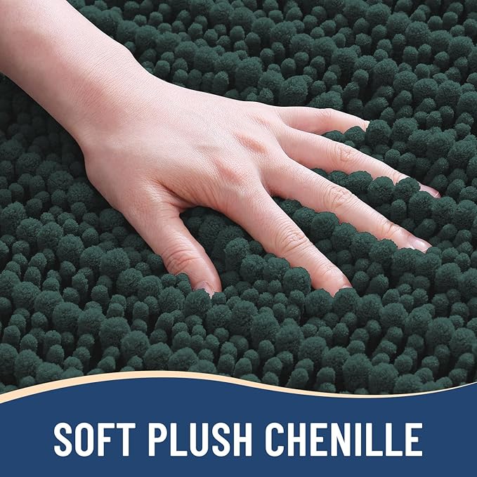 Arotive Luxury Chenille Bathroom Rug Mat, Extra Soft Thick Absorbent Shaggy Bath Rugs, Non-Slip Machine Wash Dry, Plush Bath Mats for Bathroom, Shower and Tub, 44x32, Dark Green