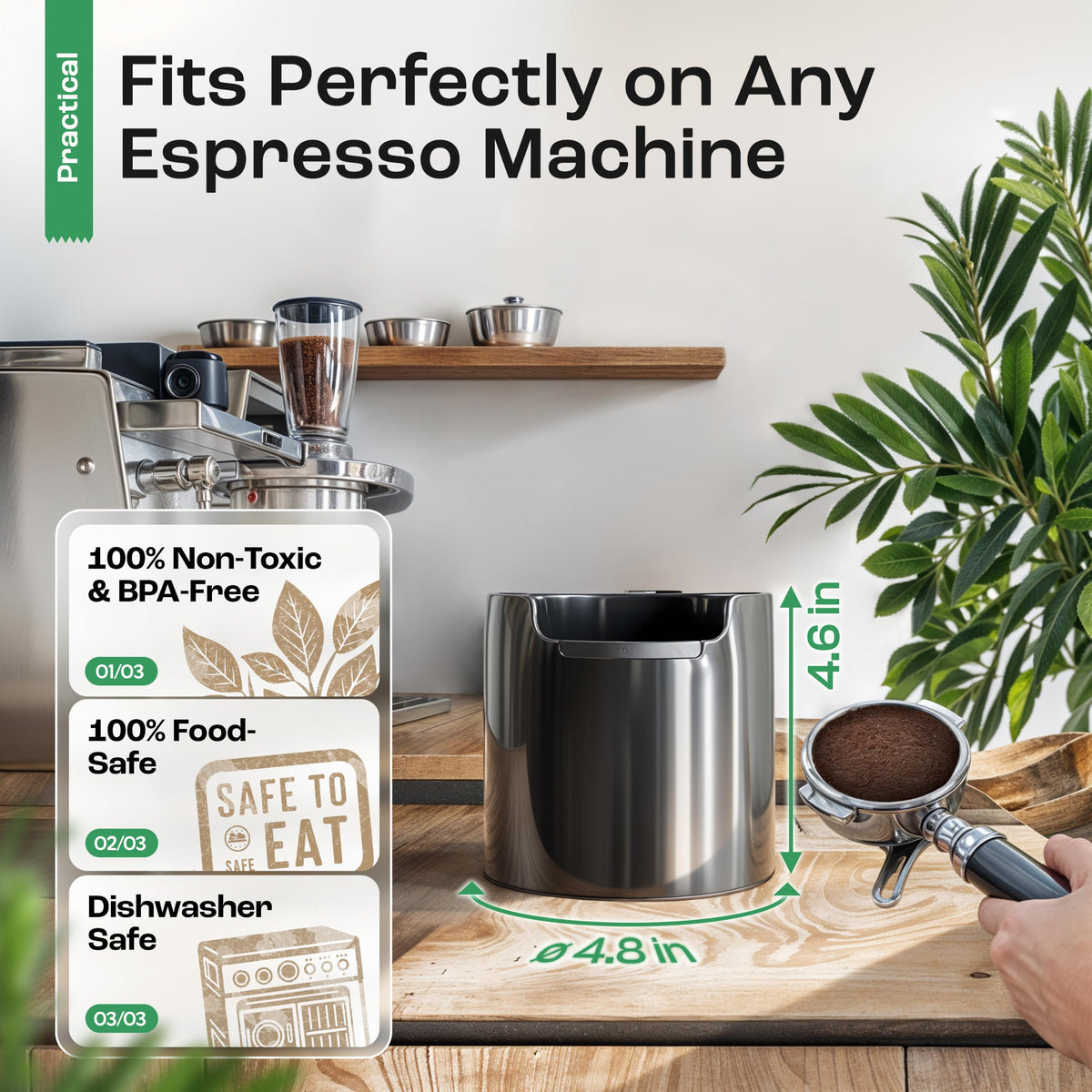 homeffect Knock Box for Coffee Grounds - Innovative Barista Accessory with Improved Handling - Coffee Knock Box for Espresso Machine, Black