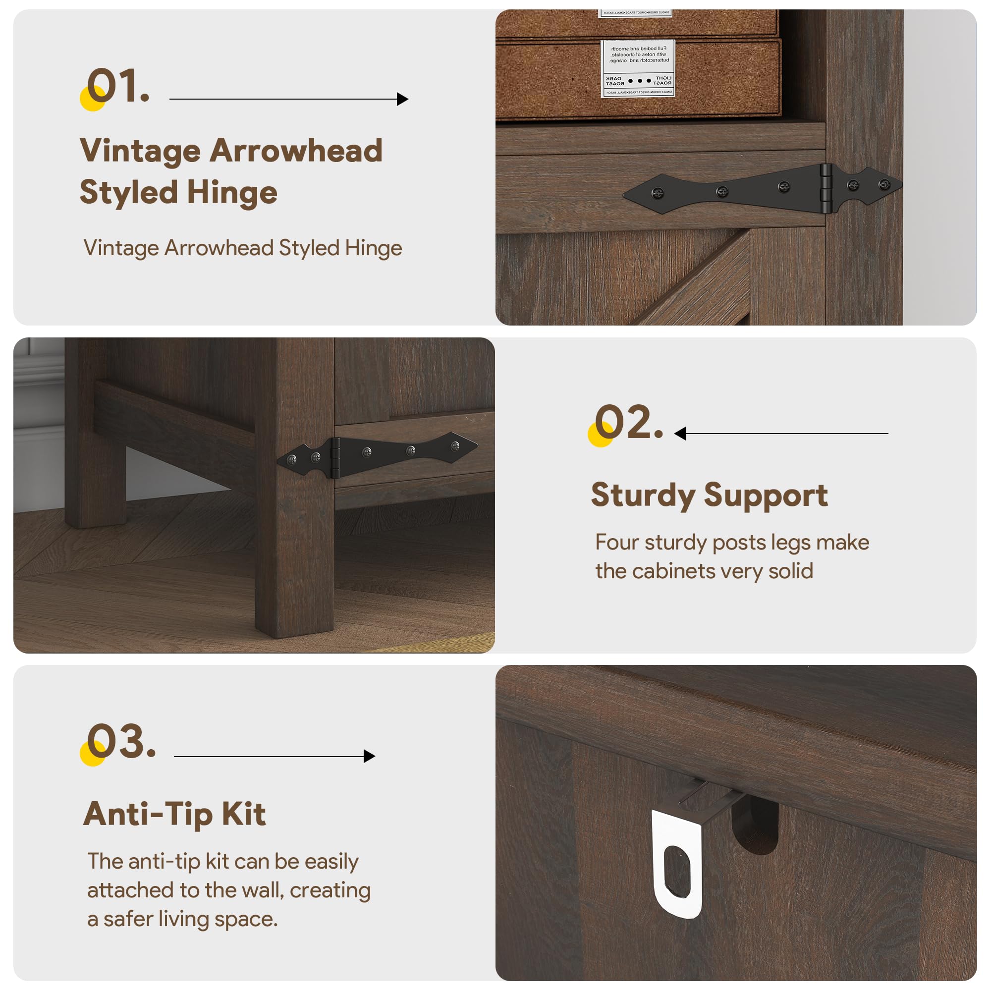 knoworld Buffet Sideboard with Storage Farmhouse with 4 Doors, 55'' Large Kitchen Storage Cabinet Wood Coffee Bar Cabinet Buffet Table with Shelves for Kitchen, Dining Room, Entryway (Brown, 55in)