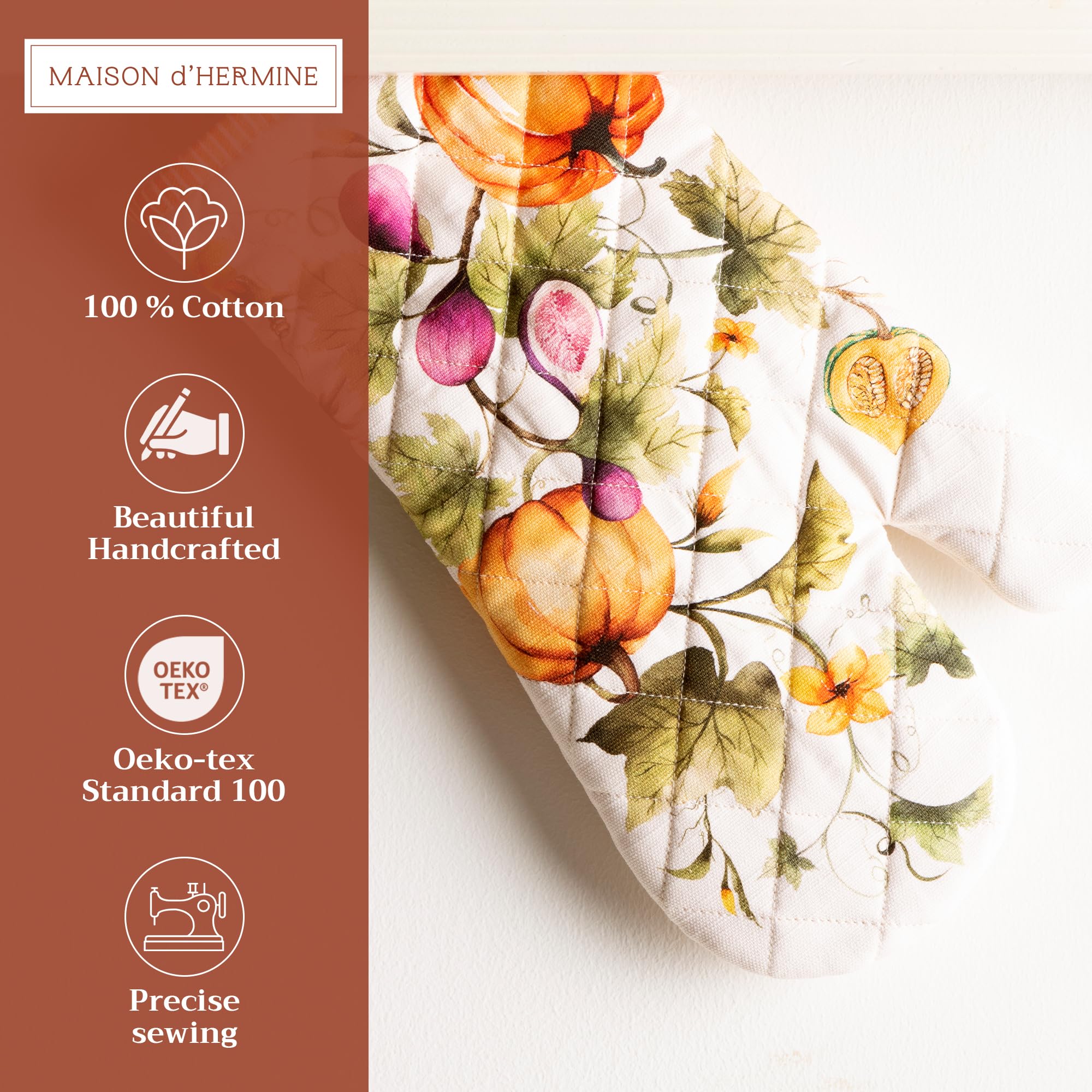 Maison d'Hermine Oven Gloves 100% Cotton Oven Mitt (7" x 13", Pack of 1)