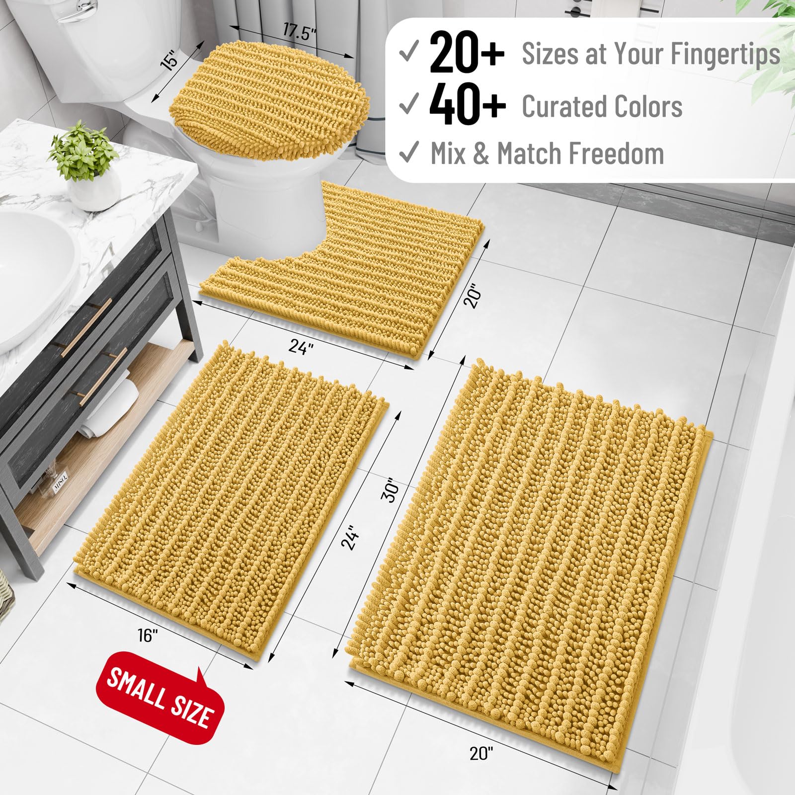 Arotive Bathroom Rugs Mat 54x24, Soft Absorbent Chenille Shaggy Bath Mat