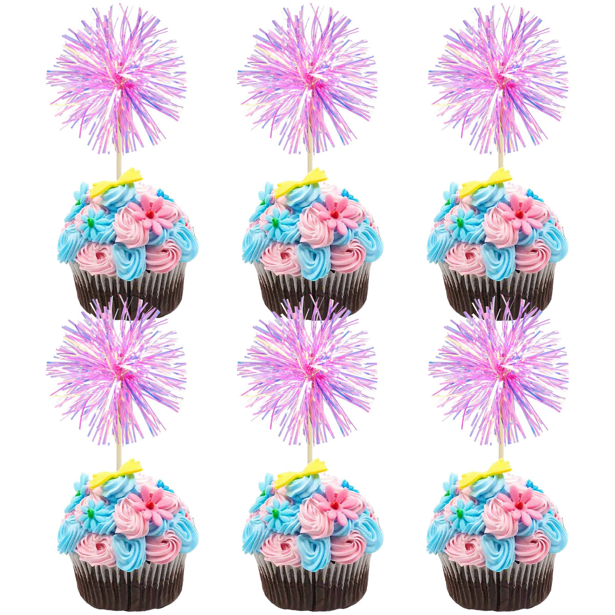 Gyufise 30Pcs Foil Firework Cupcake Toppers Sparkle Tinsel Cake Toppers Tinsel Drink Cake Decoration Cocktail Picks for Birthday Wedding Graduation Party Supplies Dark Blue
