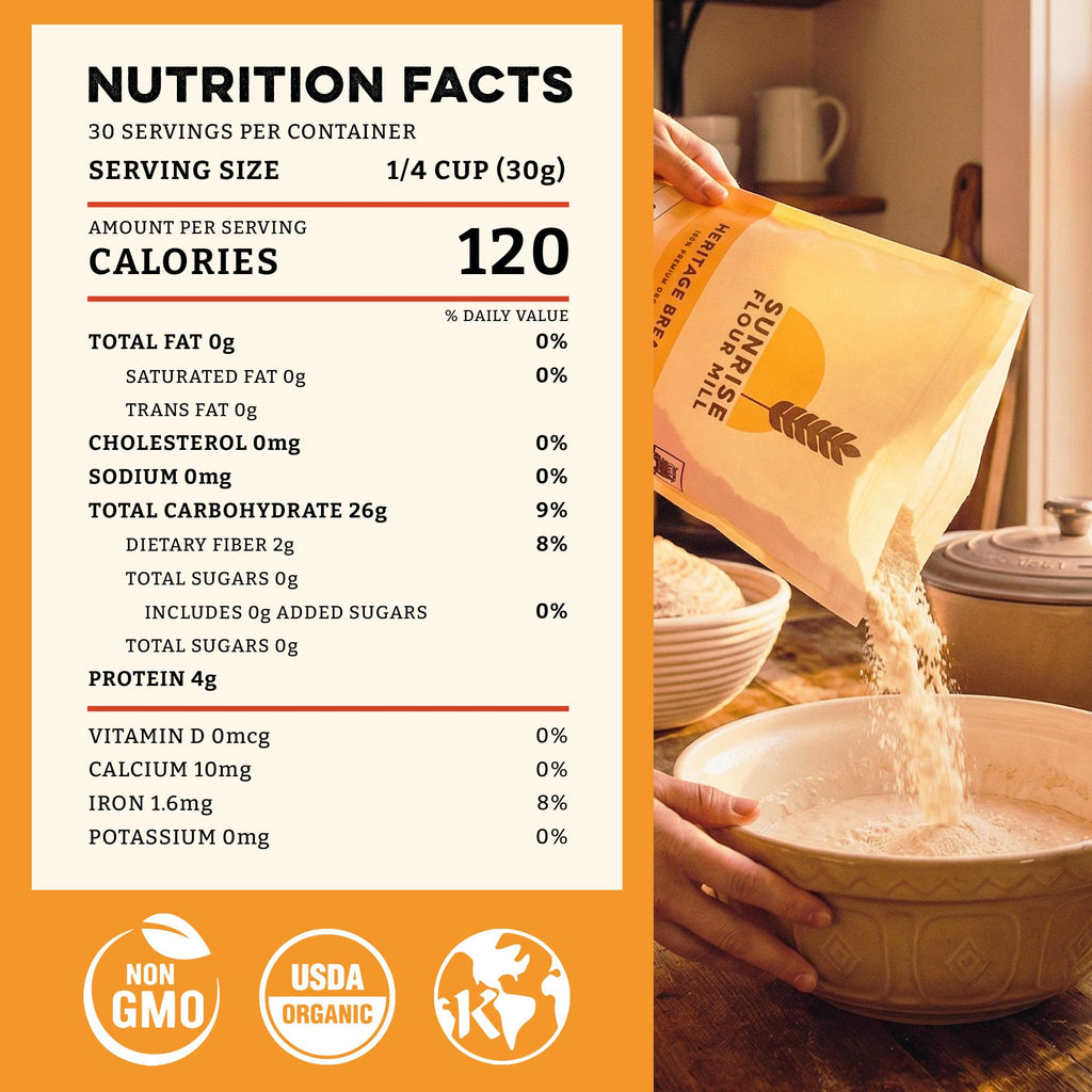 Sunrise Flour Mill Heritage Organic Bread Flour Blend - 2.0 lbs | Organic Unbleached Bread Flour Easy to Digest with Less Bloating | High Protein for Superior Baking | Smooth, Nutty Flavor