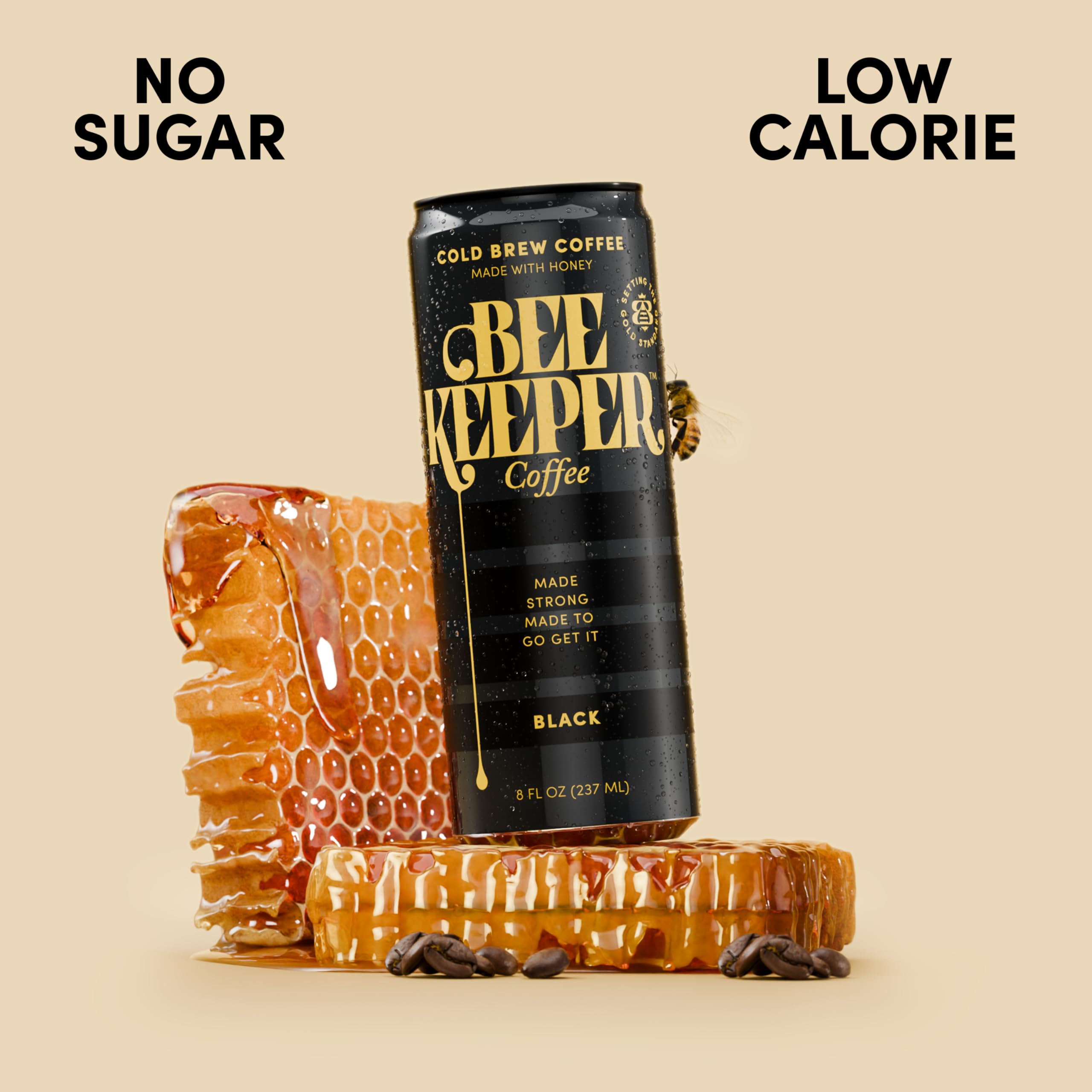 Beekeeper Black Cold Brew Coffee with Oregon Honey, 180mg Caffeine, 12 Pack