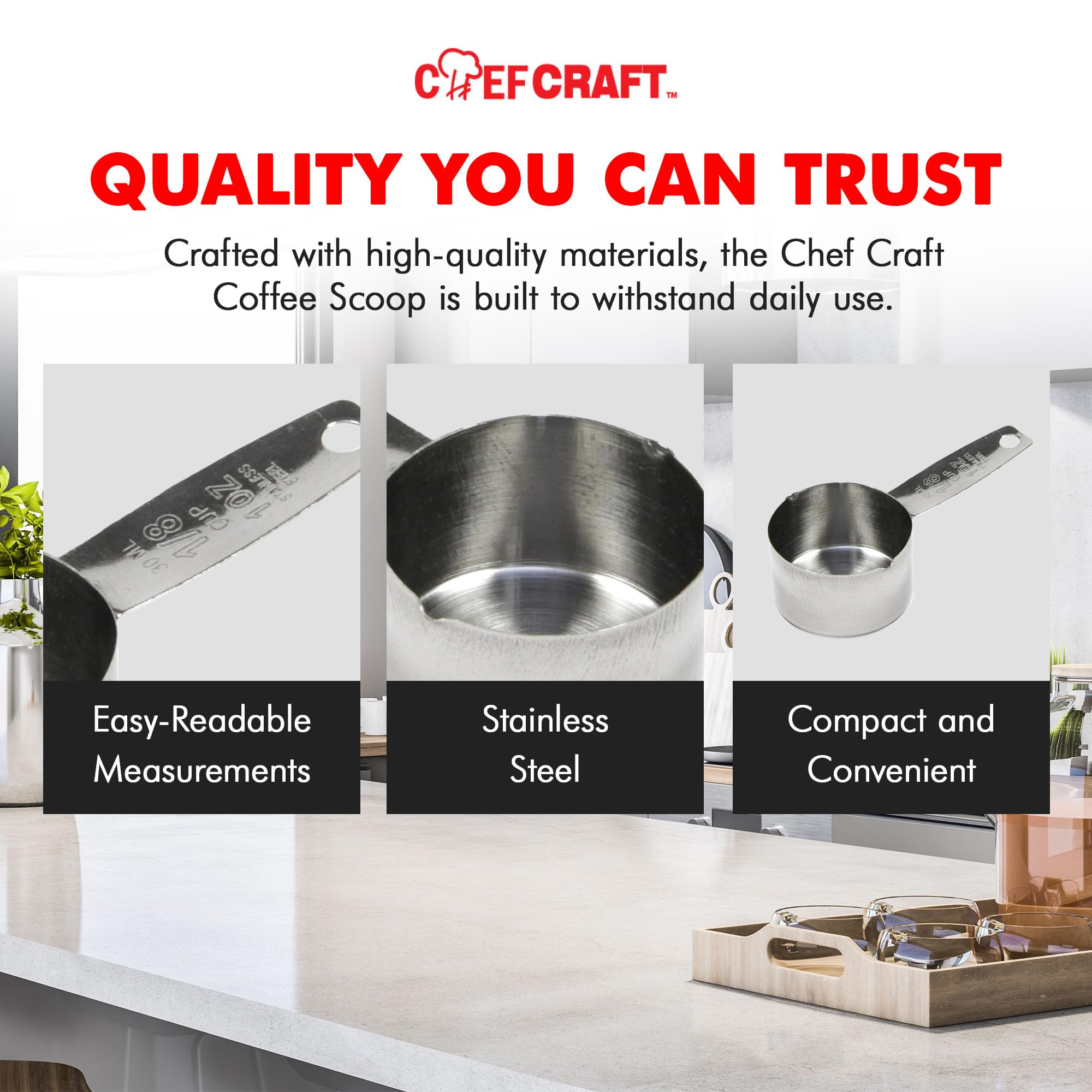 Chef Craft Select Coffee Measurer, 4 inch 2 tbsp, Stainless Steel