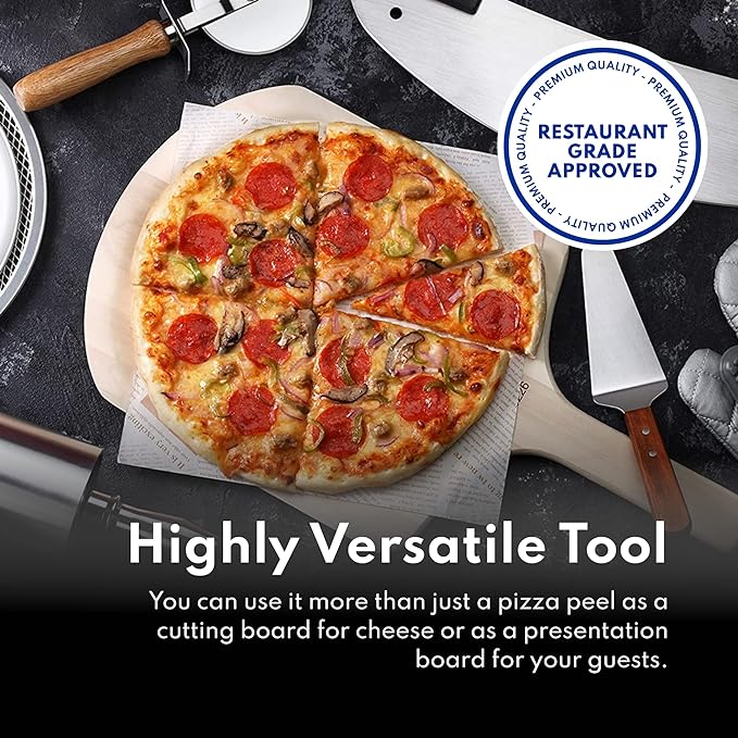 New Star Foodservice 1029970 Restaurant-Grade Wooden Pizza Peel, 16" L x 14" W Plate, with 12" L Wooden Handle, 30" Overall Length