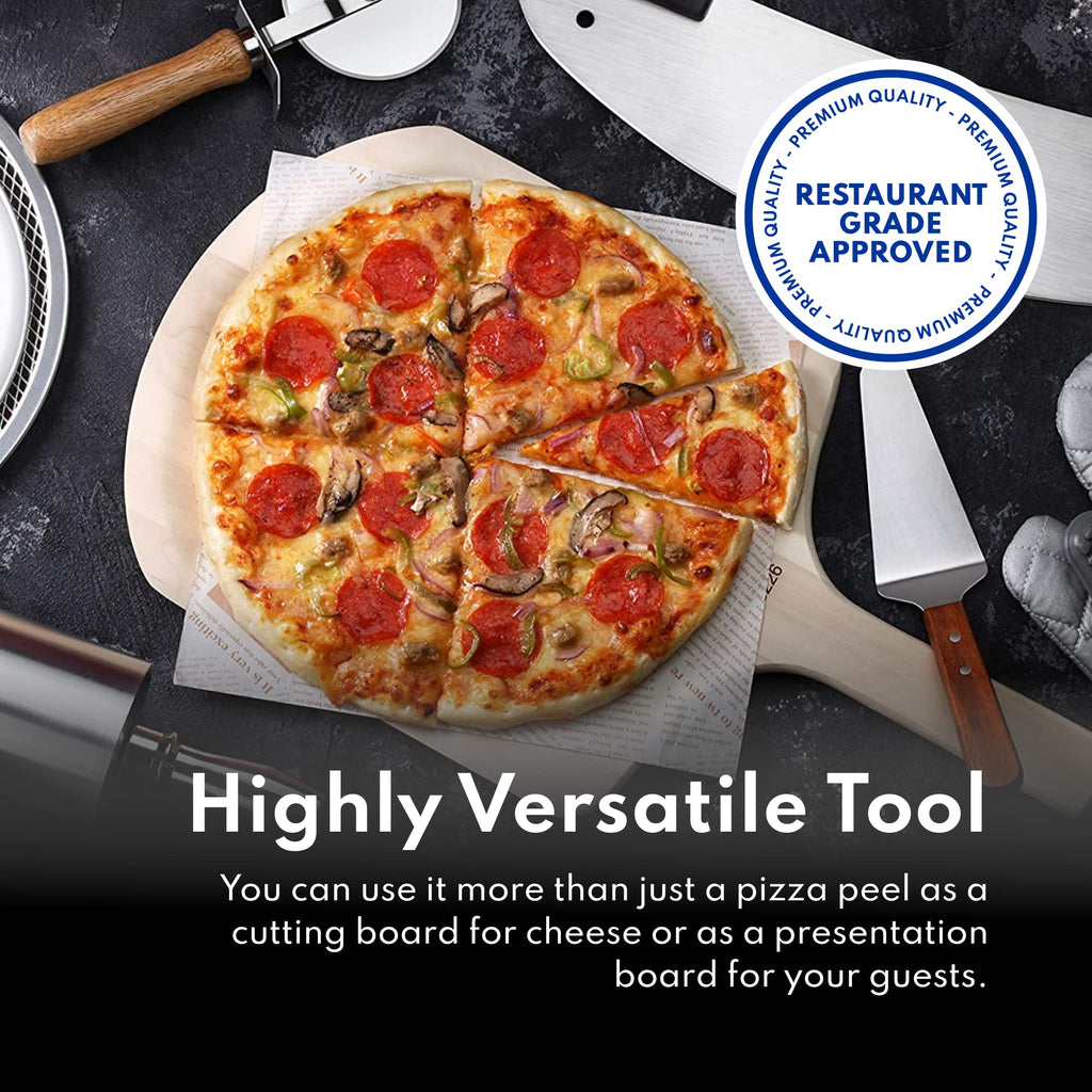 New Star Foodservice 50332 Restaurant-Grade Wooden Pizza Peel, 18" L x 16" W Plate, with 8" L Wooden Handle, 26" Overall Length