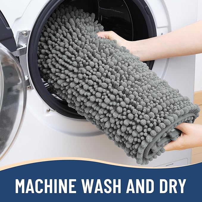 Arotive Luxury Chenille Bathroom Rug Mat, Extra Soft Thick Absorbent Shaggy Bath Rugs, Non-Slip Machine Wash Dry, Plush Bath Mats for Bathroom, Shower and Tub, 47x17, Grey
