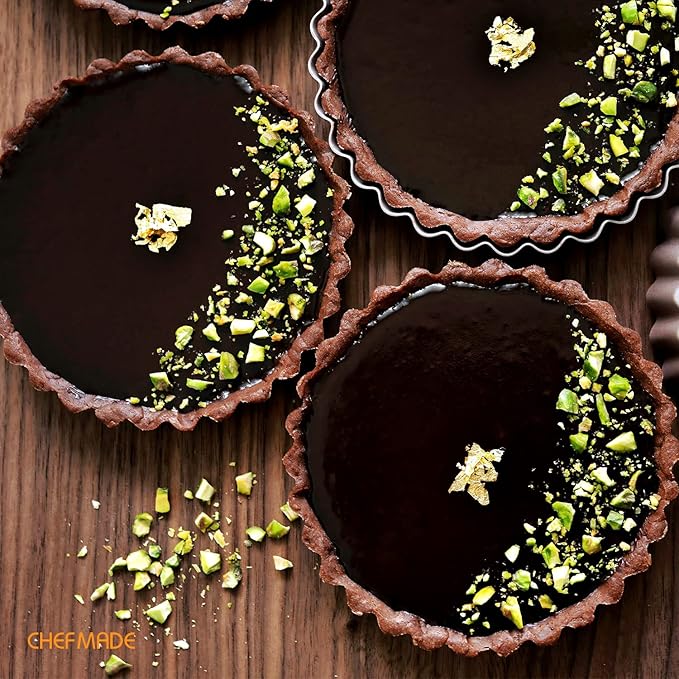 CHEFMADE Round Tart Pan, Non-Stick 4 Inch 4Pcs Quiche Pan