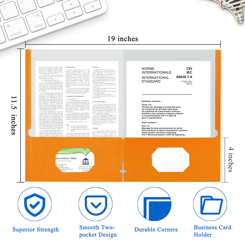 Zzrywuty File folders with Pockets,Orange Two folders for documents,25 Pack Paper Folders with Card Slot,Letter Size,School Students,Business,Home and Office Workers