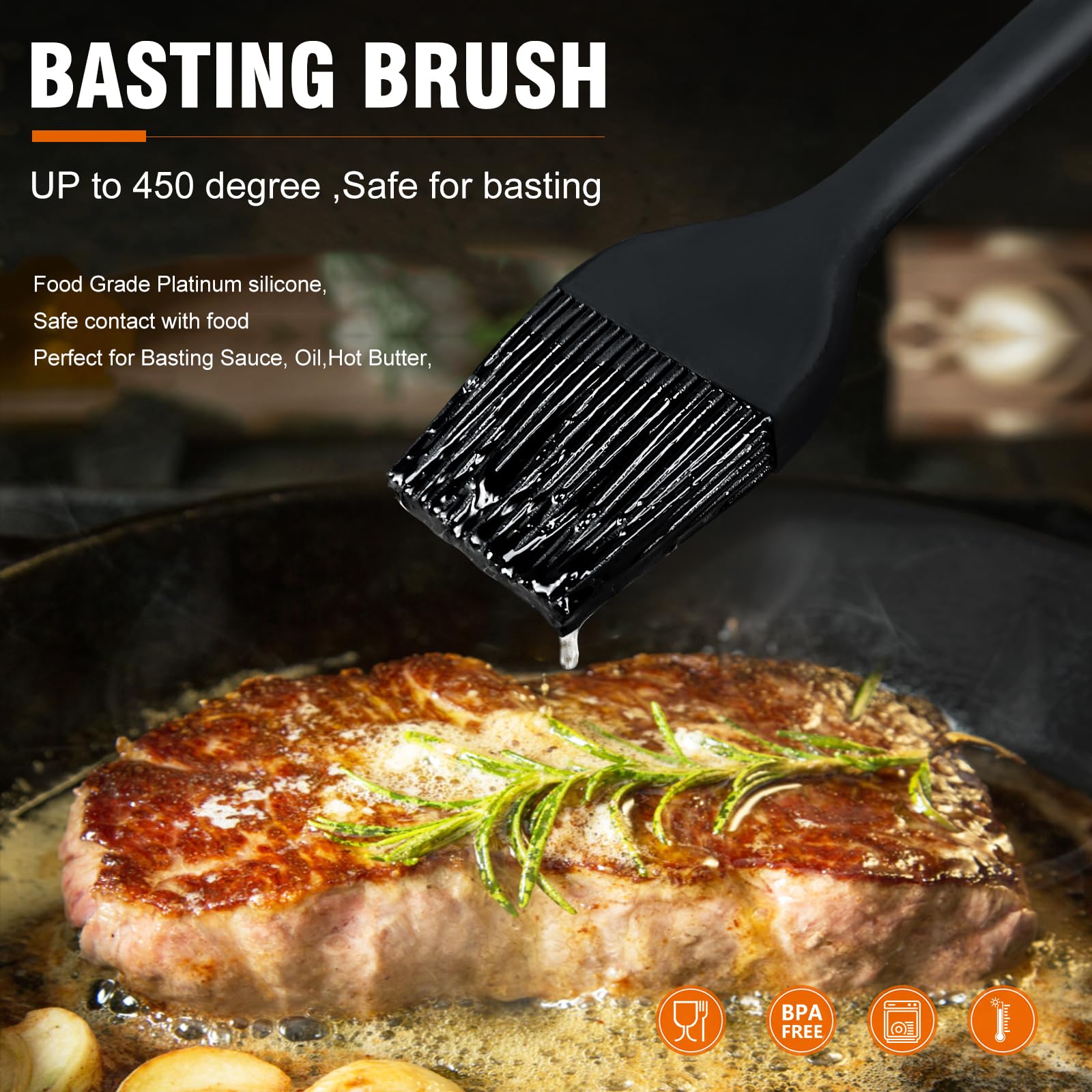 Walfos Pastry Brush, 600℉ Heat Resistant Silicone Basting Small Brush For Baking Cooking BBQ Kitchen king, Desserts, BPA Free&Dishwasher Safe