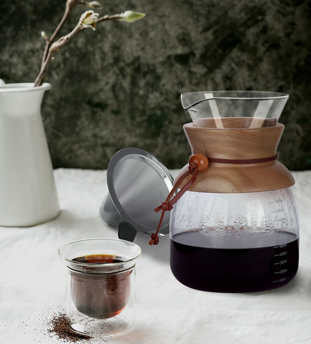 AGOGO Glass Pour Over Coffee Maker, 28oz with Stainless Filter