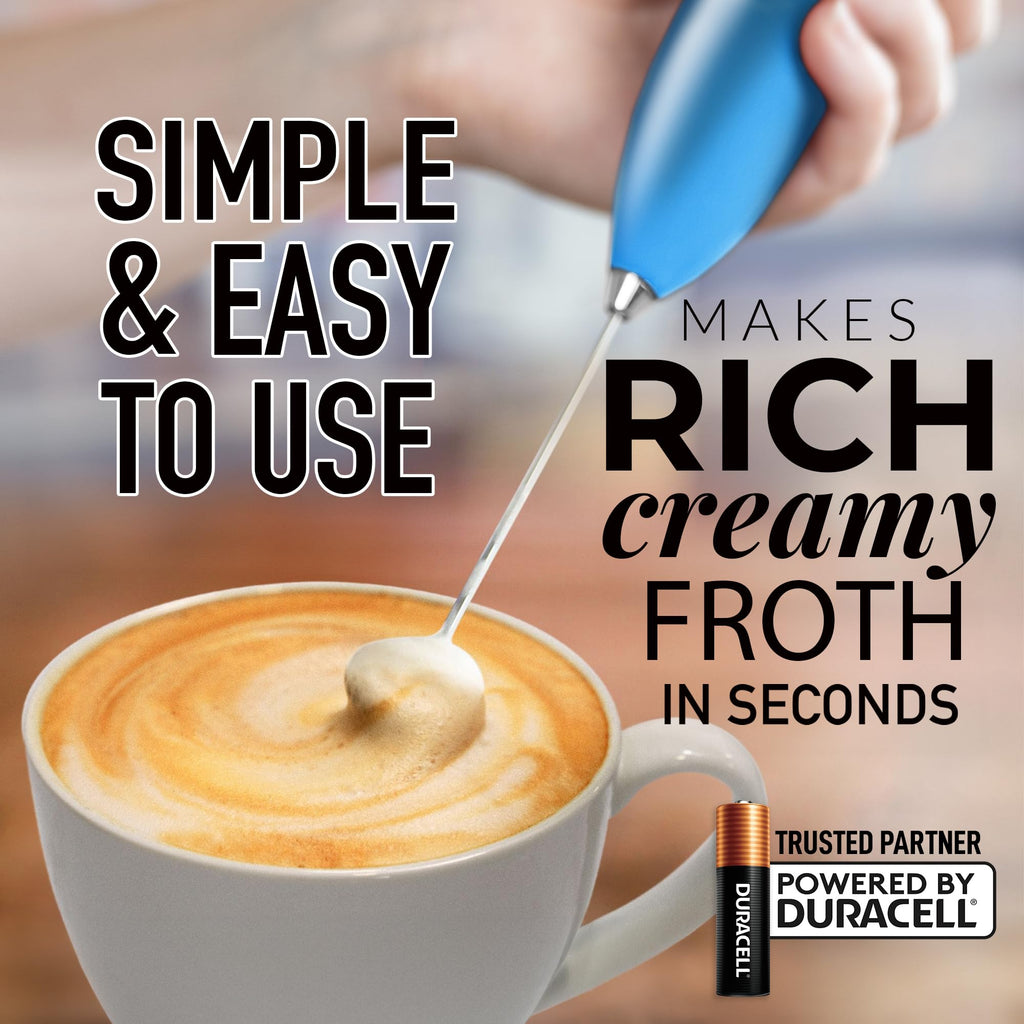 Zulay Powerful Milk Frother for Coffee with Upgraded Titanium Motor - Handheld Electric Whisk, Milk Foamer, Mini Mixer & Coffee Blender for Frappe, Latte, Matcha, No Stand - Frosted Blue