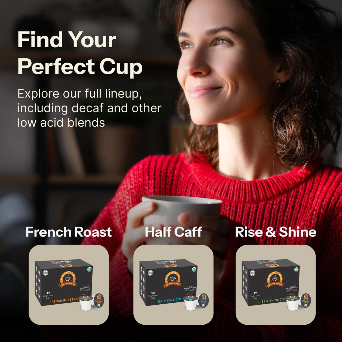 Alex’s Low Acid French Roast Organic Coffee Pods, Pack of 12 K-Cups