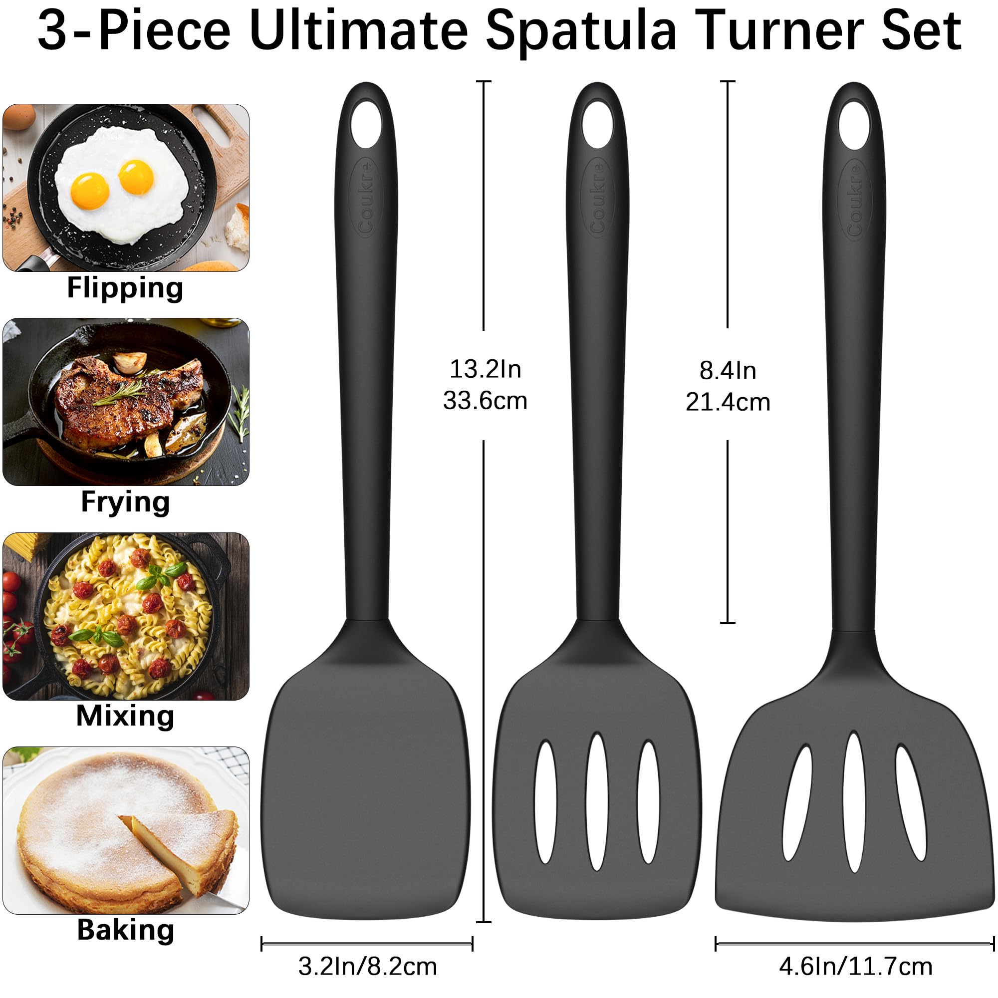 Coukre 3 Pack Silicone Spatula Set, Heat Resistant to 500°F, BPA-Free