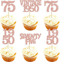 Gyufise 24Pcs 75th Birthday Cupcake Toppers Glitter Cheers to 75 Fabulous Seventy Five Vintage 1950 Cupcake Picks 75th Birthday Wedding Anniversary Party Cake Decorations Supplies Rose Gold