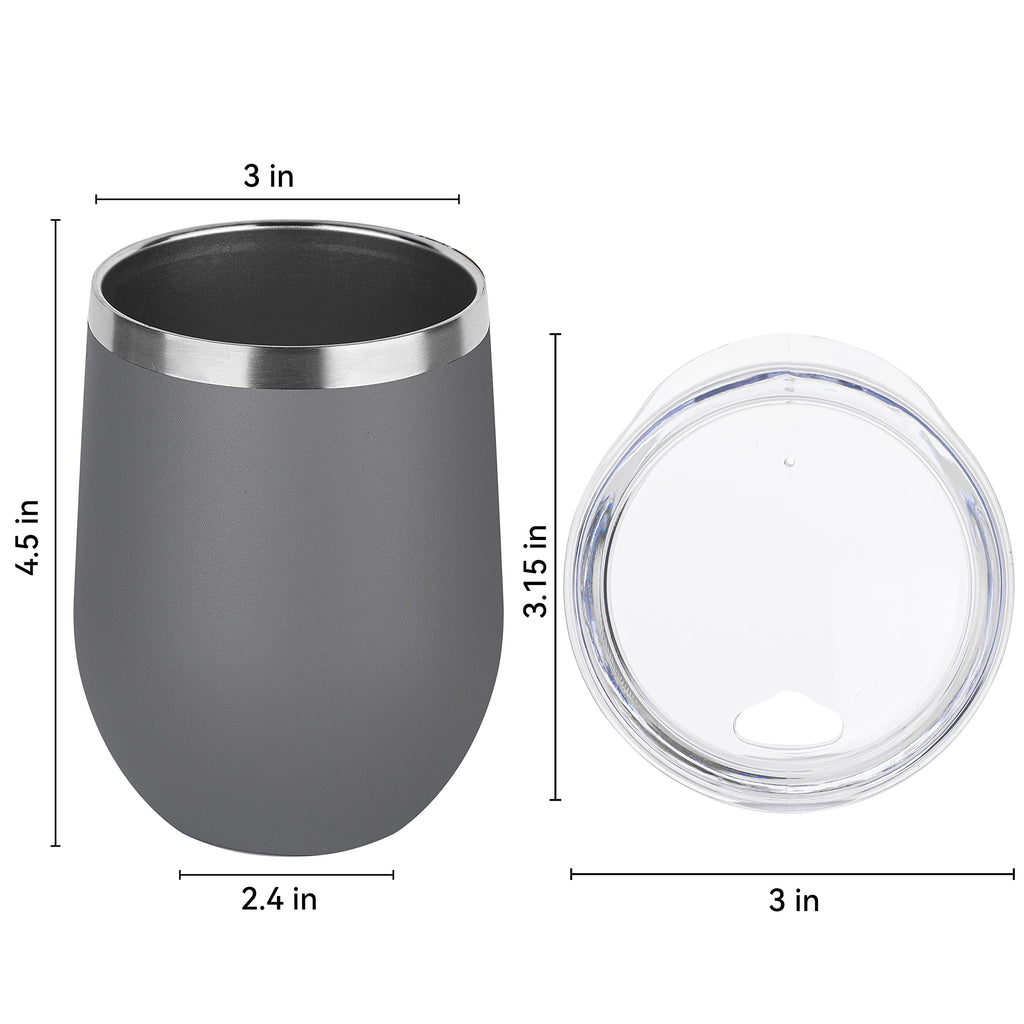 DOMICARE Stainless Steel Wine Tumbler Bulk with Lid, Personalized Insulated Tumblers Set, 12oz Travel Coffee Cups Pack of 8, Gray