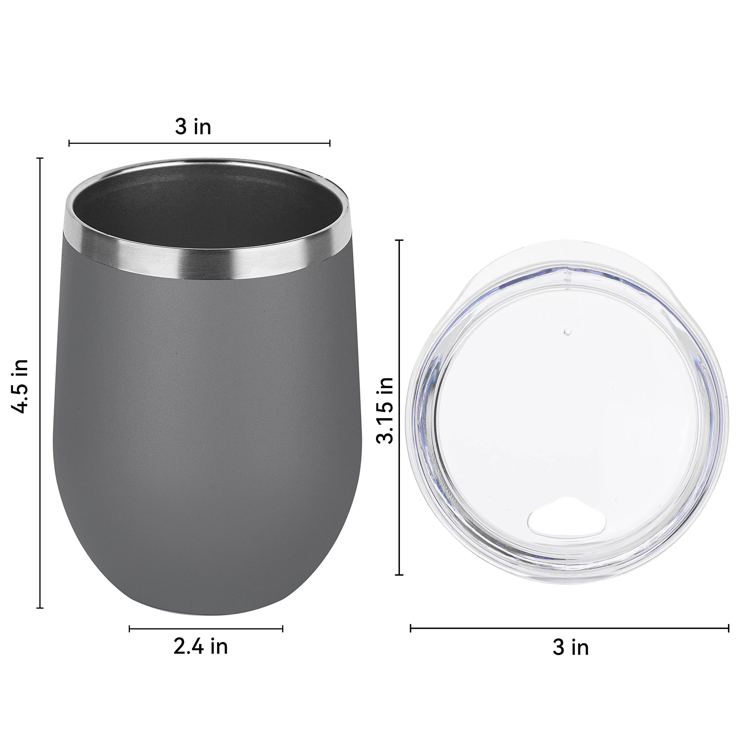 DOMICARE Stainless Steel Wine Tumbler Bulk with Lid, Personalized Insulated Tumblers Set, 12oz Travel Coffee Cups Pack of 8, Gray