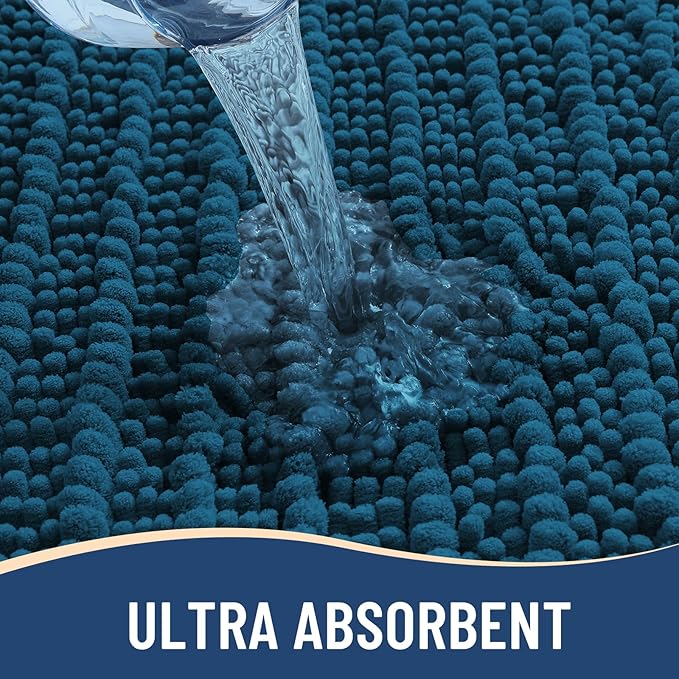 Arotive Luxury Chenille Bathroom Rug Mat, Extra Soft Thick Absorbent Shaggy Bath Rugs, Non-Slip Machine Wash Dry, Plush Bath Mats for Bathroom, Shower and Tub, 24x16, Peacock Blue