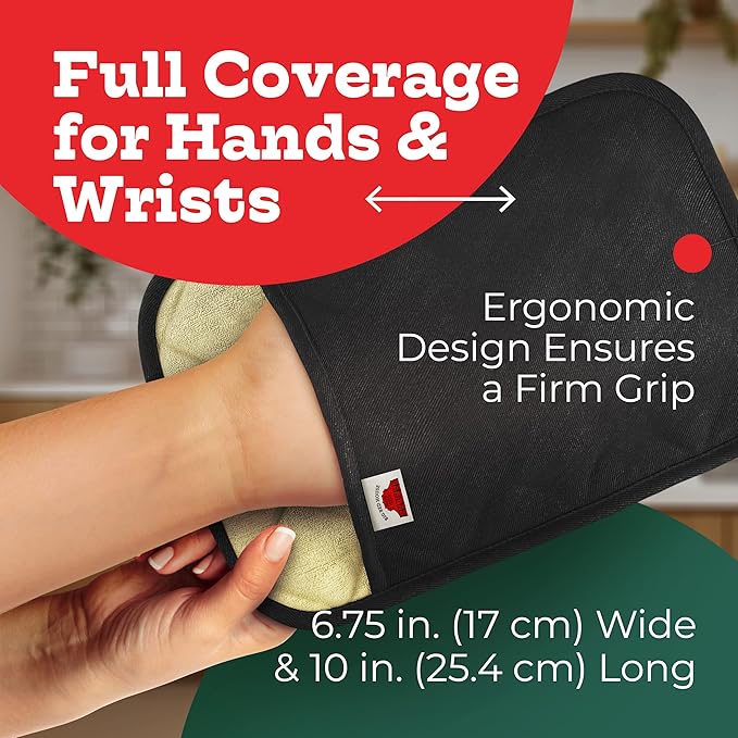 Big Red House - Silicone Pot Holders- Set of 2 Black- 10x3- Heat Resistant Kitchen Protectors for Hot Pans and Baking Professional Grade Cooking Mitts