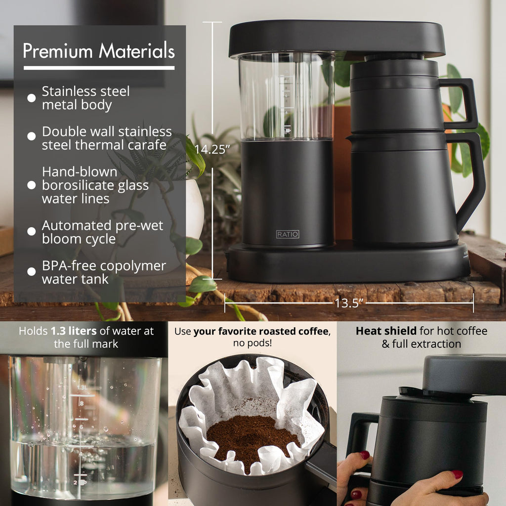 Ratio Six Series 2 Coffee Machine - Automatic Drip Coffee Maker - 1.25L/40oz - Brews 2-8 Cups - Matte Black