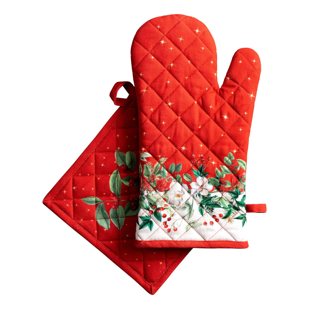 Maison d' Hermine 100% Cotton Oven Mitt & Pot Holder Set (7.5"x13" & 8"x8")