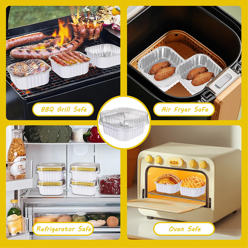 Ksmxos 25 Pack Square Mini Cake Pans with Lids,Mini Loaf Pans with Lids,Aluminum Foil Baking Cups,Disposable Ramekins Cupcake Cups,Dessert Cups for Wedding Birthday Party Picnics,5oz (White)
