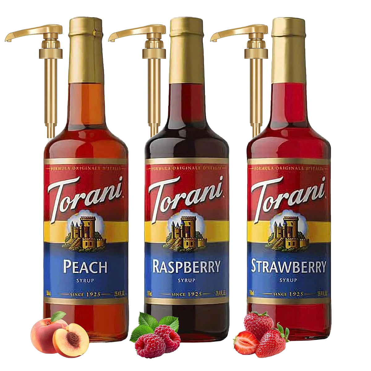 Torani Raspberry, Strawberry & Peach | Fruit Syrup Variety 3-Pack