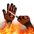 BBQ Fireproof Gloves, Grill Cut-Resistant Gloves 1472°F Heat Resistant Gloves, Non-Slip Silicone Oven Gloves, Kitchen Safe Cooking Gloves for Oven Mitts,Barbecue,Cooking, Frying,13.5 Inch-Orange