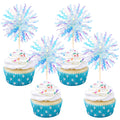 40 PCS Foil Firework Cupcake Toppers Sparkle Tinsel Cupcake Picks Fireworks Birthday Party Decorations Cocktail Fruit Toothpick for Birthday Wedding Graduation Party Decorations Supplies Black Purple