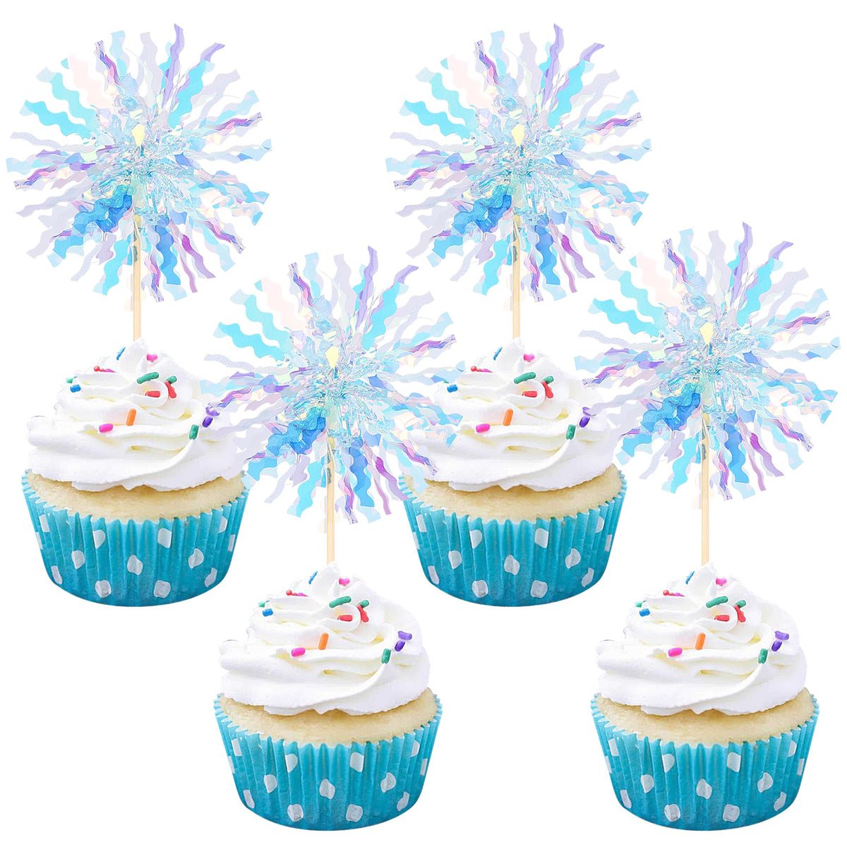 40 PCS Foil Firework Cupcake Toppers Sparkle Tinsel Cupcake Picks Fireworks Birthday Party Decorations Cocktail Fruit Toothpick for Birthday Wedding Graduation Party Decorations Supplies Black Purple