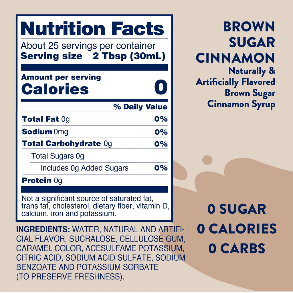 Jordan's Skinny Mixes Syrups Sugar Free Coffee Syrup, Brown Sugar Cinnamon Flavor Drink Mix, Zero Calorie Flavoring for Latte, Protein Shake, Food and More, Gluten Free, Keto Friendly, 25.4 Fl Oz, 1 Pack