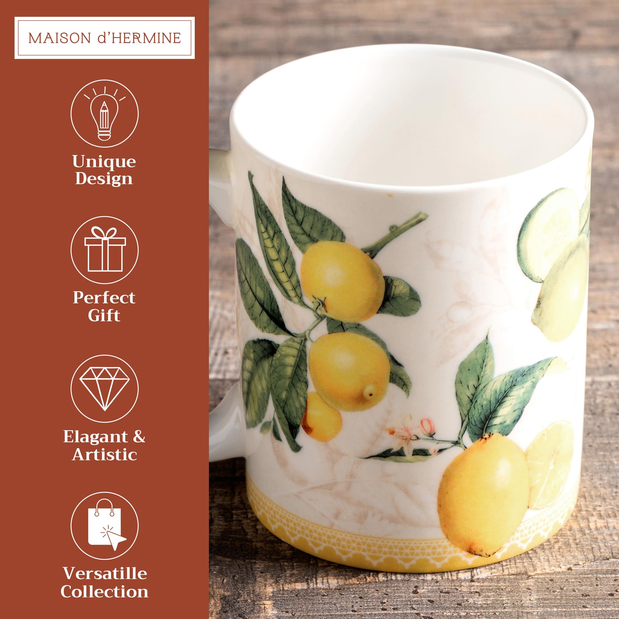 Maison d' Hermine Coffee Mug with Handles Tea Cups (15 Ounce, Pack of 1)
