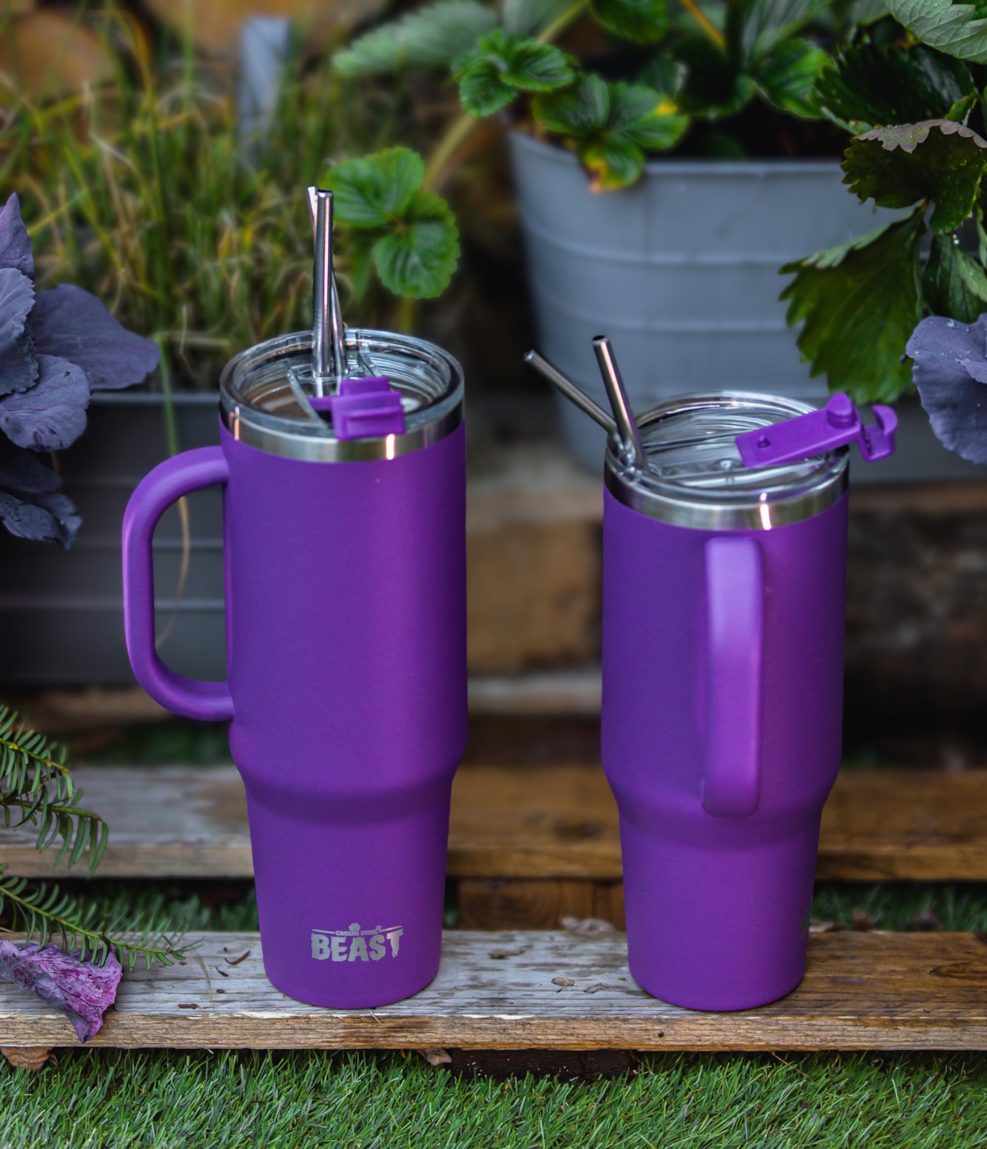 Beast 50 oz Tumbler with Handle Stainless Steel Vacuum Insulated Coffee Ice Cup Double Wall Travel Flask (Deep Purple)