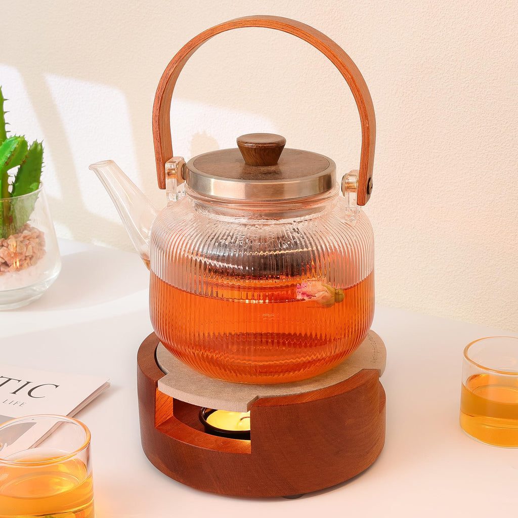 Teapot and Food Warmer, Portable Food Warmer for Camping and Traveling, Upgrade to 3 Candles to Increase The Heat, Ideal for Winter Tea Gathering