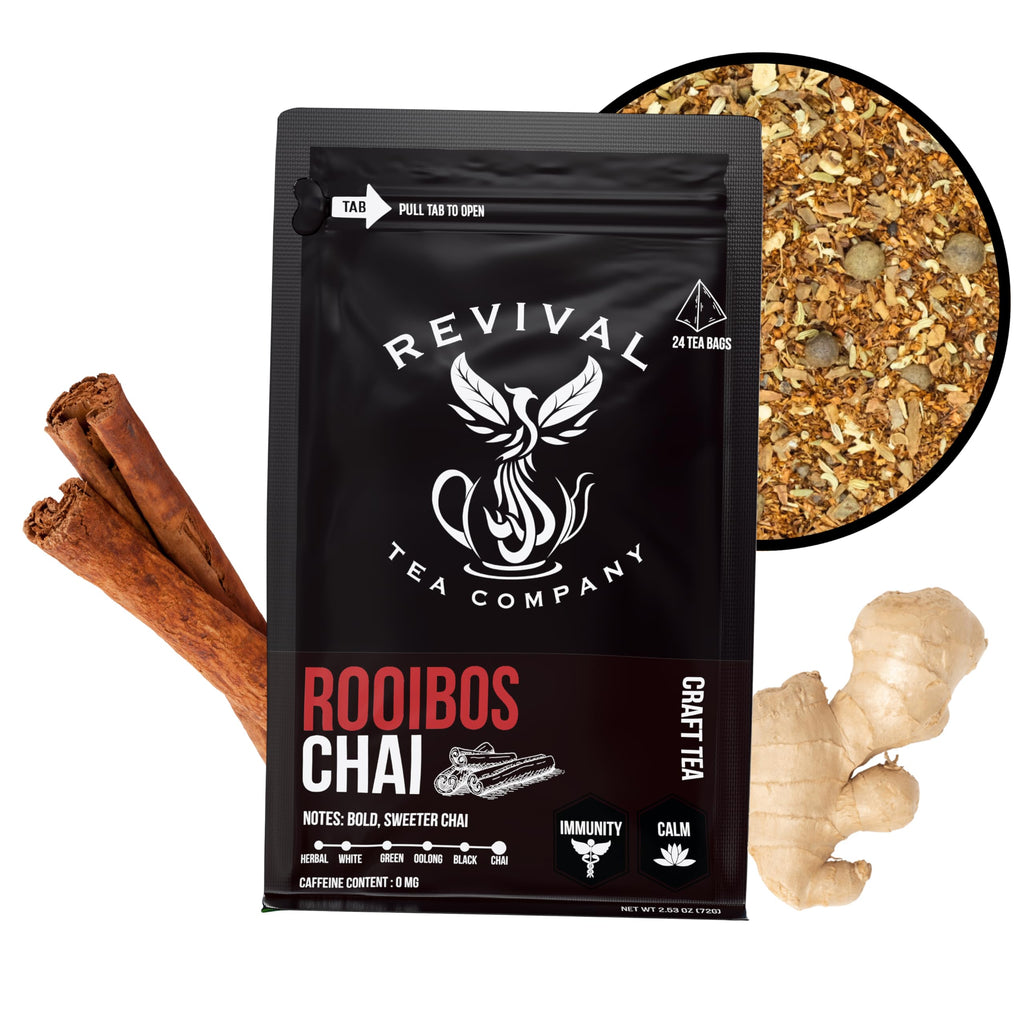 Revival Tea Company Rooibos Chai Tea - Rooibos Red Tea Blend with Fresh Spiced Chai Flavor - Caffeine Free - Loose Leaf 8 Ounces