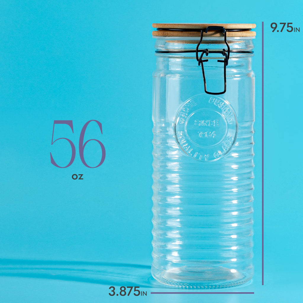 kitchentoolz Tall Glass Pasta Storage Containers with Airtight Clasp Lids - Set of 3 Glass Spaghetti Storage Containers for - 56 Ounce Pantry Organizing Canister Set - 9.75 Inch Tall
