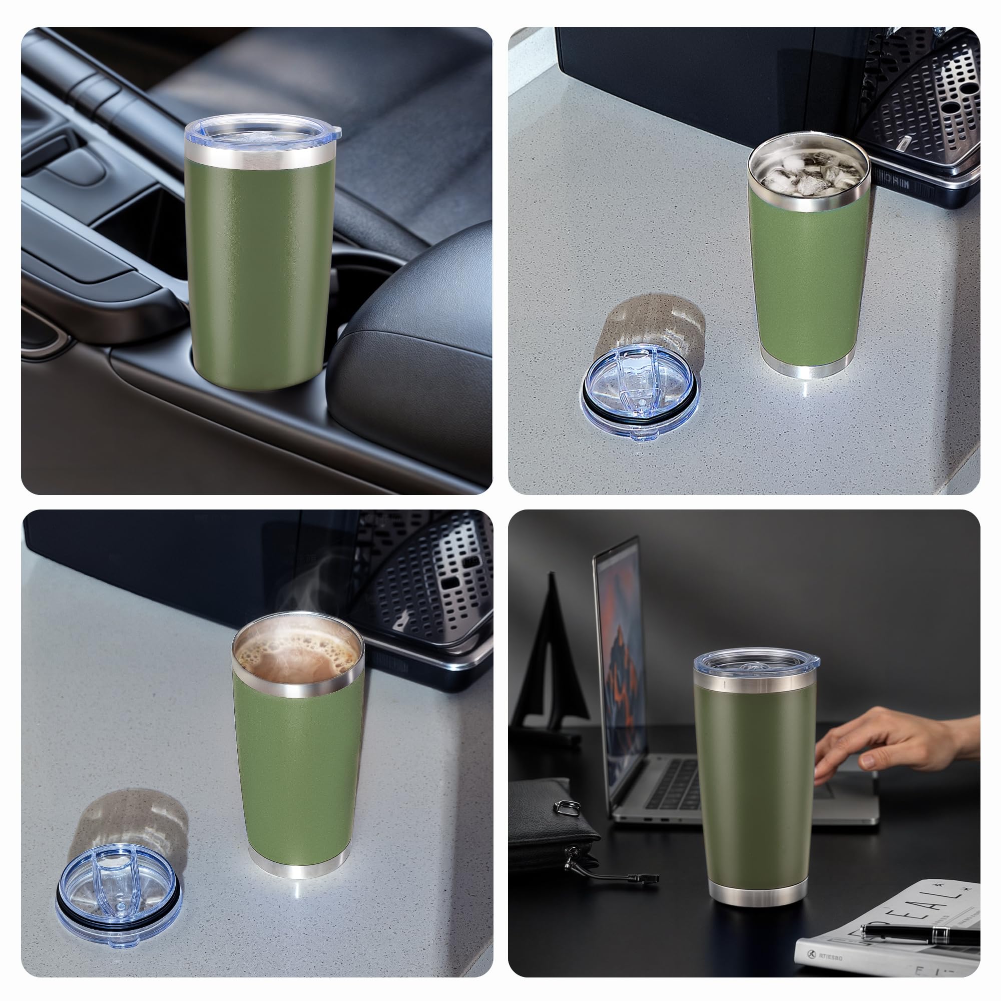 OMTech 20oz Tumbler Bulk, 12 pcs Stainless Steel Insulated Mug, Army Green