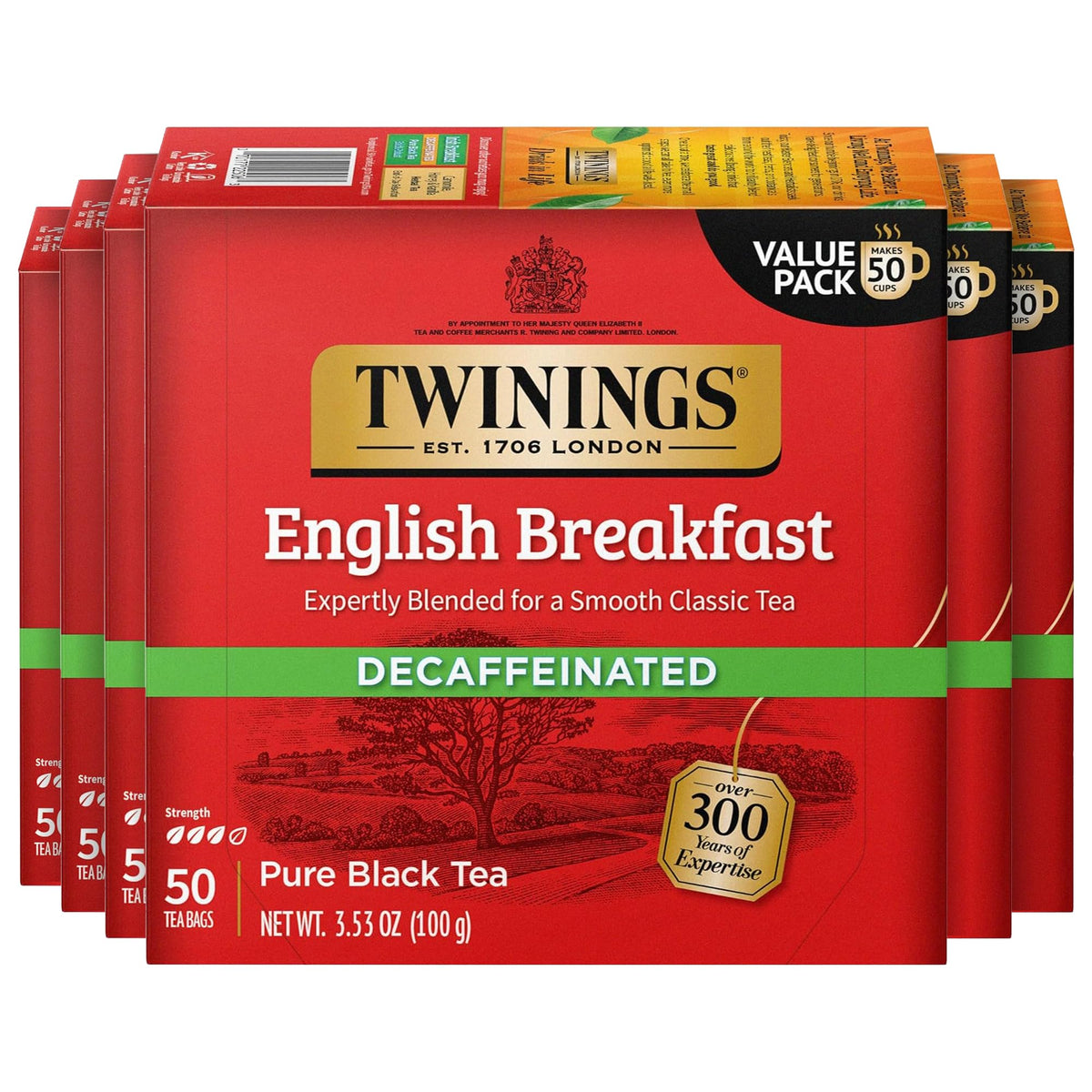 Twinings Pure Green Tea, Caffeinated, Tea Bags, 50 CT Box (6 Pack)