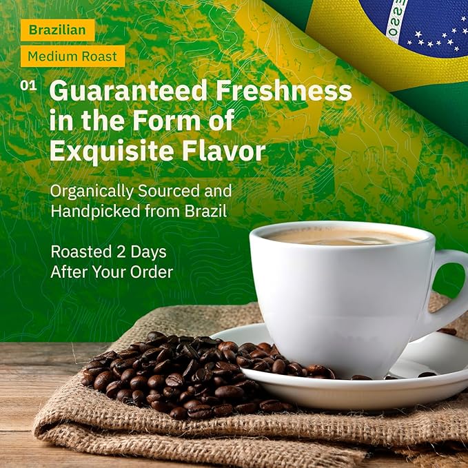 Kochere Brazilian Specialty Whole Bean Coffee – 1LB Medium Roast – Freshly Roasted to Order – Single Origin, Farm Direct, Smooth Cocoa Notes – Whole Bean